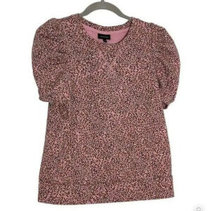 Who What Wear | PLEATED PUFF SLEEVE TOP PINK LEOPARD PRINT Size Medium